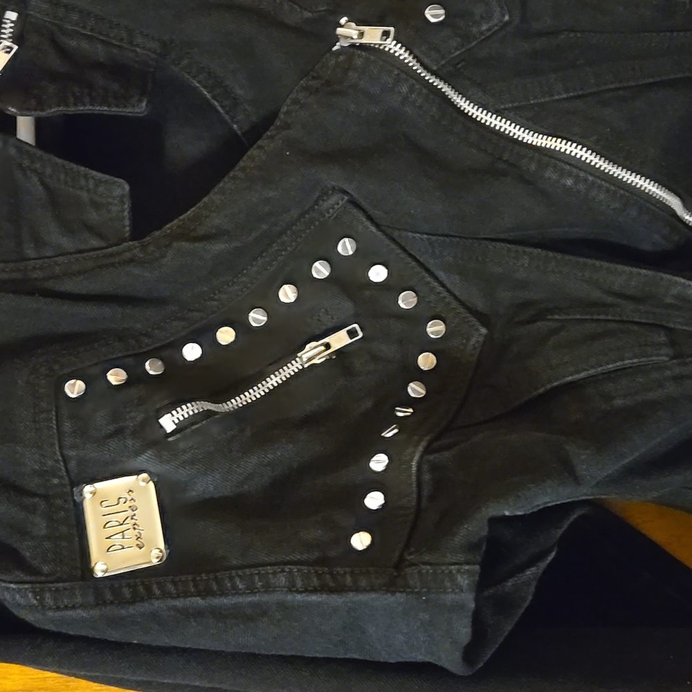 Rare Vintage Black Studded Women's Crop Jacket Medium: D - Picture 2 of 13